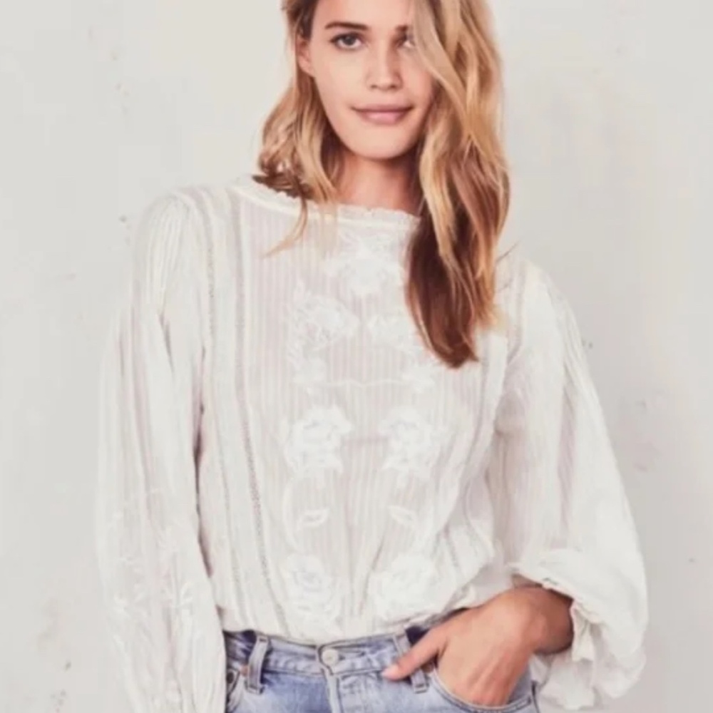 NWT LoveShackFancy Stevie Top Blouse XS Cream Puff Ivory White 100% Cotton Lace